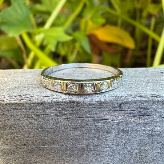 Antique Australian 18ct white gold six stone single cut diamond half eternity ring