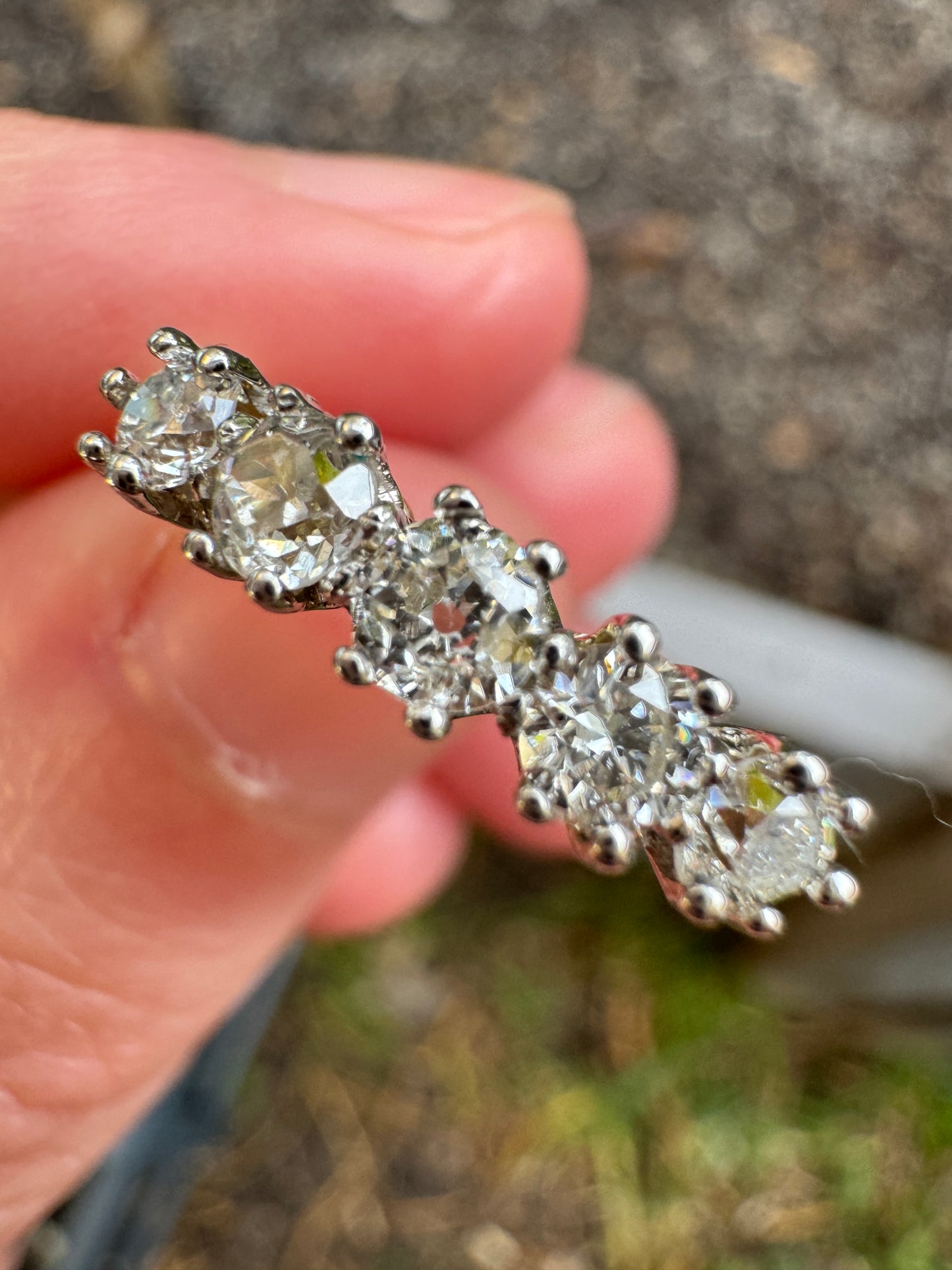 Vintage 18ct yellow and white gold five stone 0.6ct TCW old mine and old European cut diamond ring