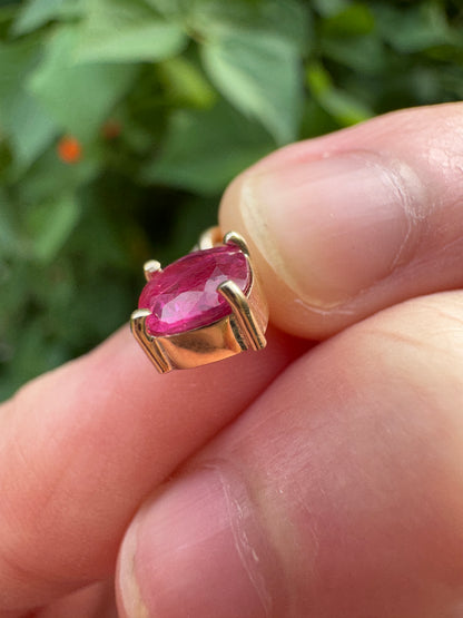 Custom 9ct yellow gold 0.83ct cushion cut ruby claw set pendant