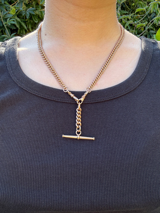 Antique 9ct yellow gold t-bar with extra gold links