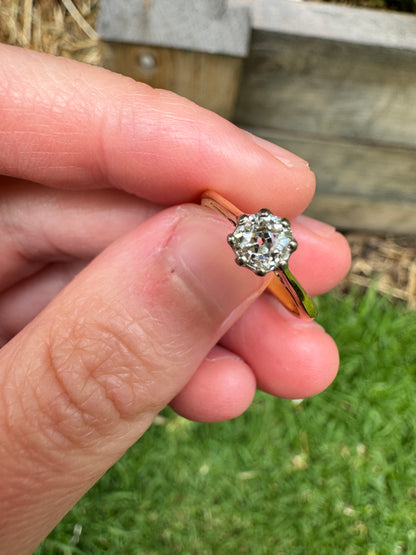 Vintage 18ct yellow gold 0.3ct old mine cut diamond solitaire ring