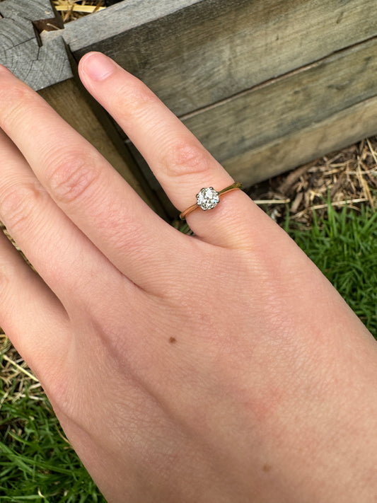 Vintage 18ct yellow gold 0.3ct old mine cut diamond solitaire ring