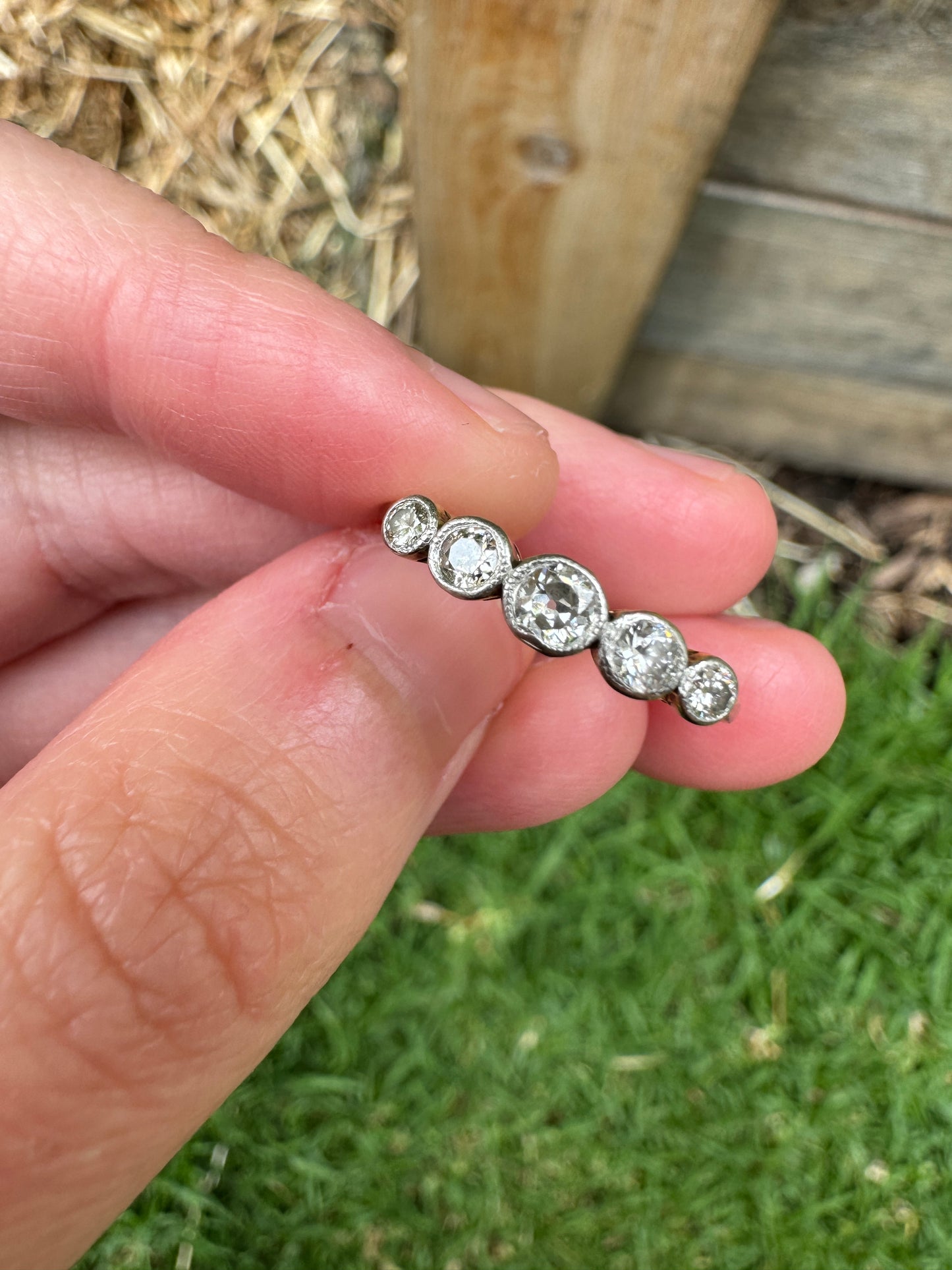 Vintage 18ct yellow gold and platinum 0.34ct TCW five stone old mine cut diamond ring
