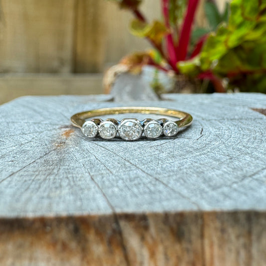 Vintage 18ct yellow gold and platinum five stone old cut diamond ring