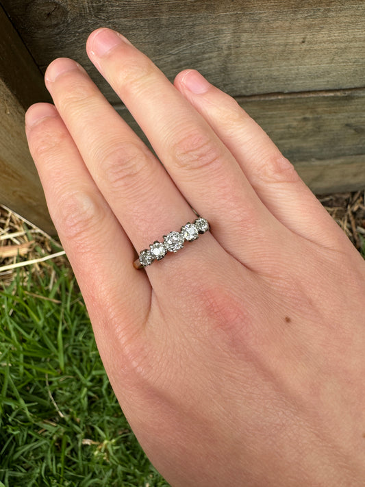 Vintage 18ct yellow gold 0.87ct TCW five stone old mine cut diamond ring