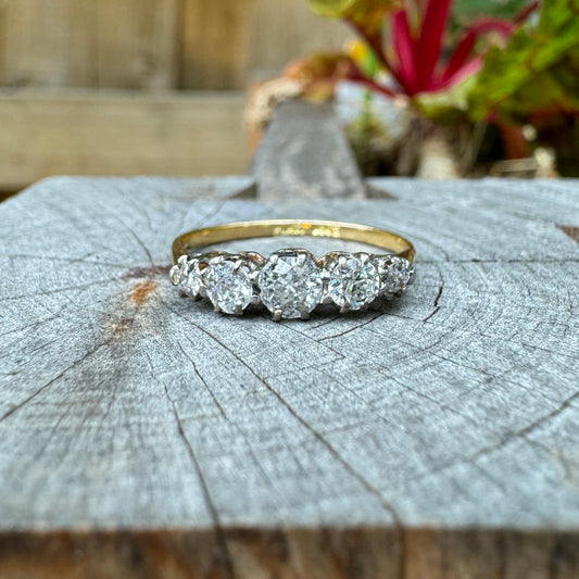 Vintage 18ct yellow gold and platinum 0.55ct TCW five stone old mine cut diamond ring
