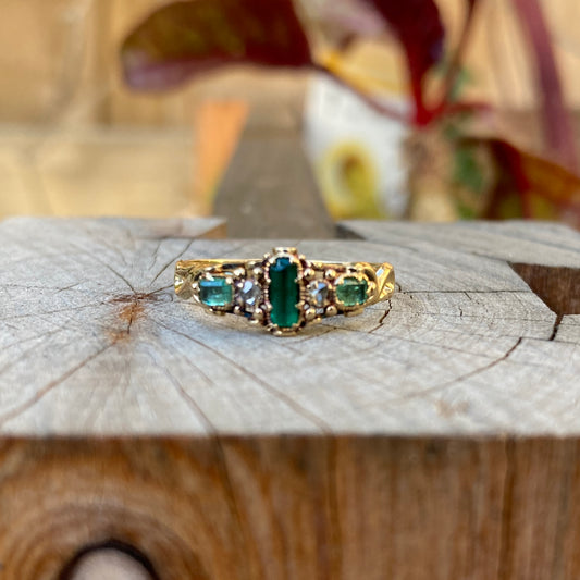 Vintage 14ct yellow gold emerald and diamond ring