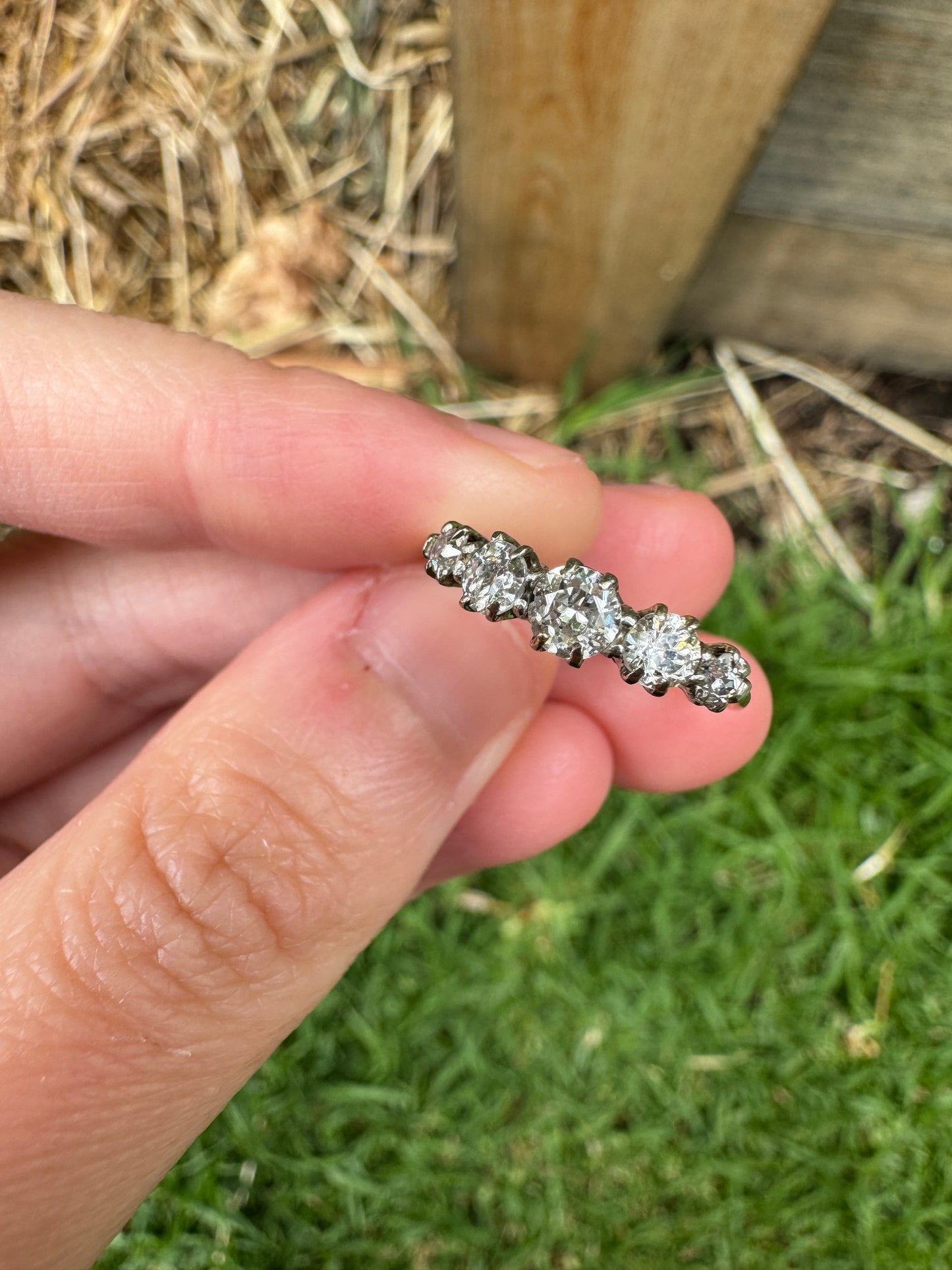 Vintage 18ct yellow gold and platinum 0.55ct TCW five stone old mine cut diamond ring