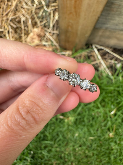 Vintage 18ct yellow gold and platinum 0.55ct TCW five stone old mine cut diamond ring