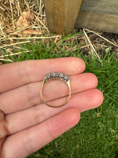 Vintage 18ct yellow gold and platinum 0.55ct TCW five stone old mine cut diamond ring