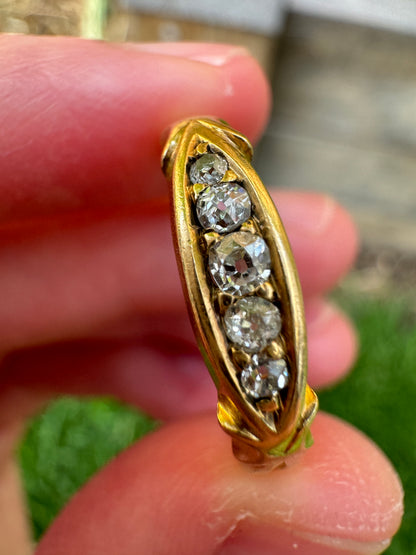 Antique Victorian 18ct yellow gold 0.2ct TCW five stone old mine cut diamond ring