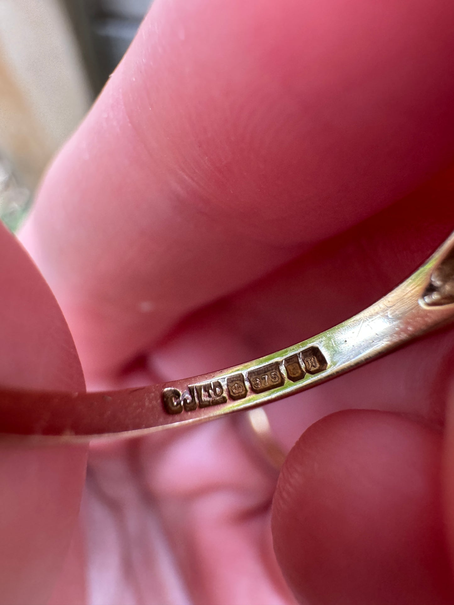 Vintage Victorian style 9ct yellow gold red spinel and rose cut diamond half hoop ring