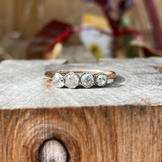 Vintage 18ct yellow gold 0.6ct TCW old European cut diamond four stone ring
