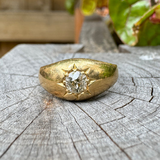Vintage 18ct yellow gold 0.5ct old mine cut diamond gypsy ring