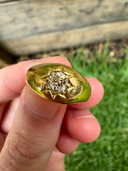 Vintage 18ct yellow gold 0.5ct old mine cut diamond gypsy ring