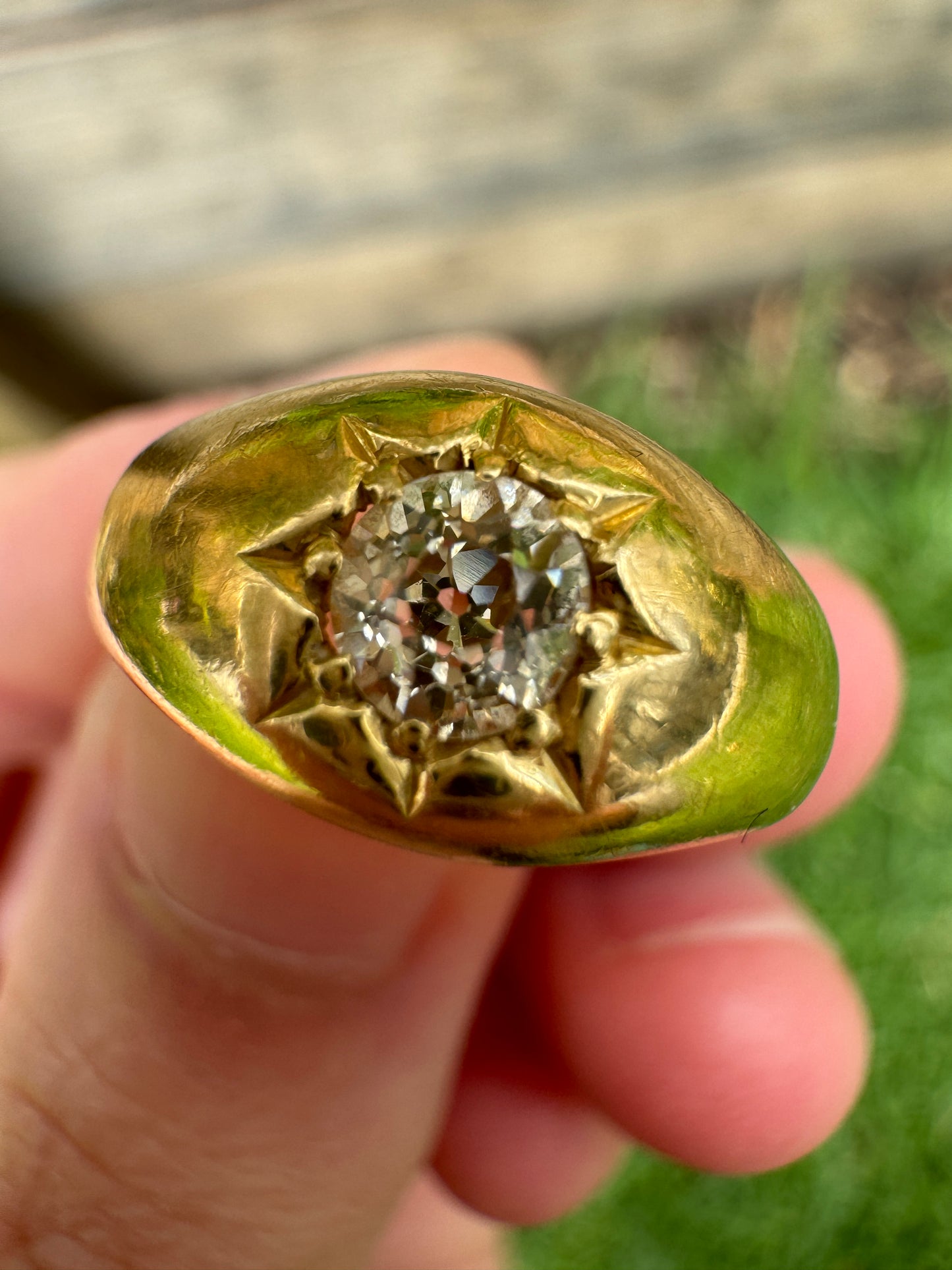 Vintage 18ct yellow gold 0.5ct old mine cut diamond gypsy ring