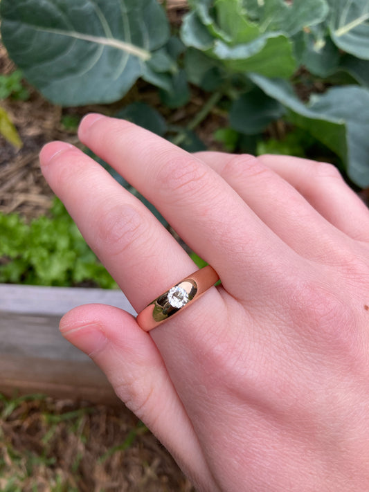 Vintage 14ct rose gold old cut diamond gypsy ring
