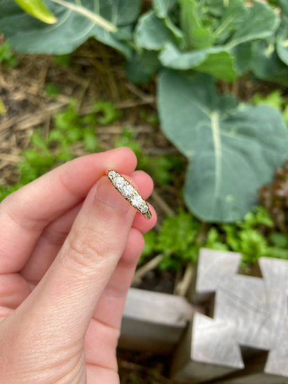 Antique 18ct yellow gold 0.5ct TCW old cut diamond five stone half hoop ring
