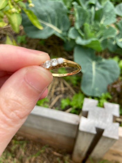 Antique 18ct yellow gold 0.5ct TCW old cut diamond five stone half hoop ring