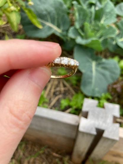 Antique 18ct yellow gold 0.5ct TCW old cut diamond five stone half hoop ring