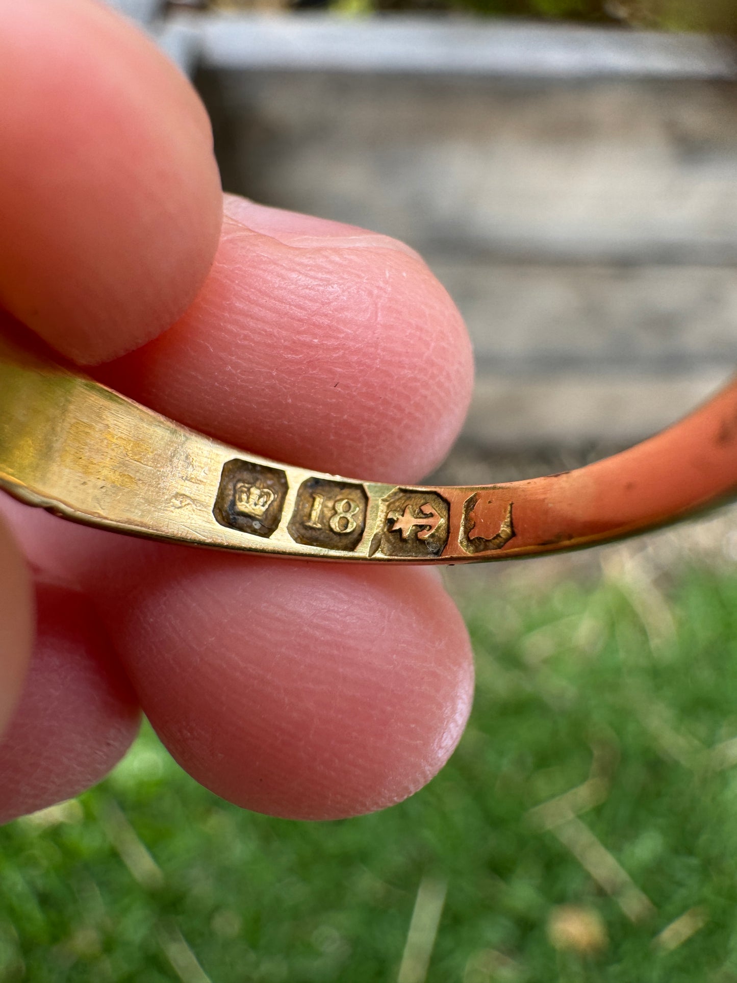 Vintage 18ct yellow gold opal and old cut diamond boat ring