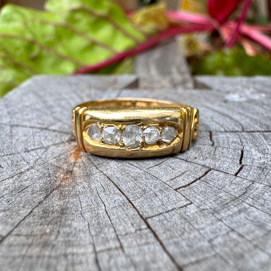 Antique Victorian 18ct yellow gold five stone mixed old diamond ring