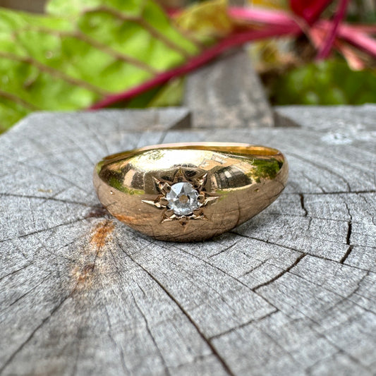 Antique Victorian 15ct rosy yellow gold old mine cut diamond starset gypsy ring