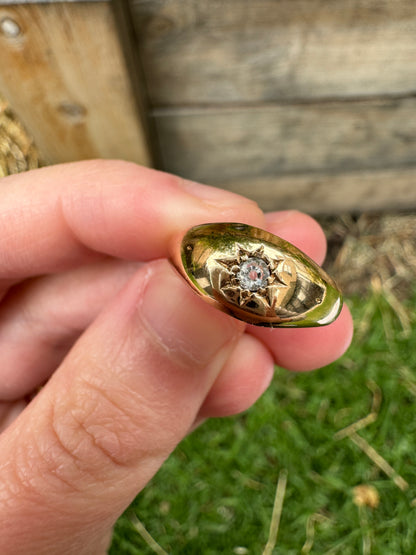 Antique Victorian 15ct rosy yellow gold old mine cut diamond starset gypsy ring