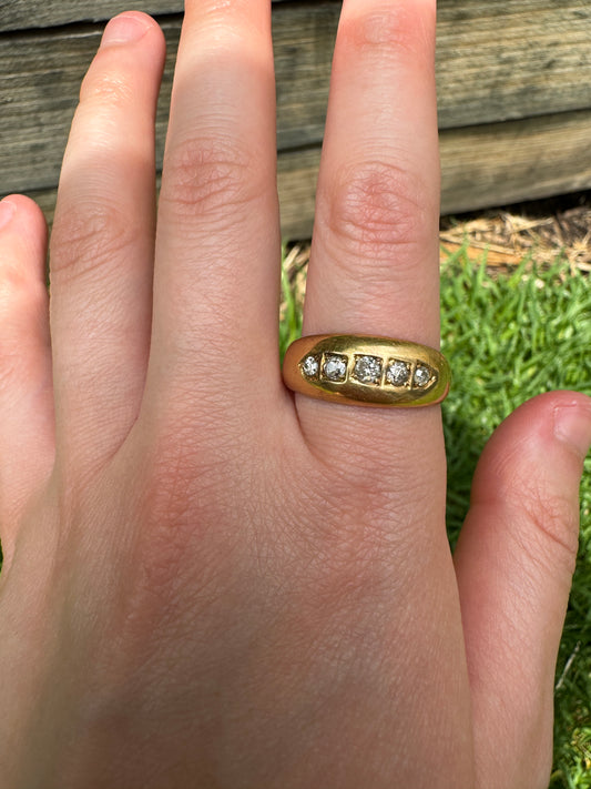 Antique 18ct yellow gold five stone old mine cut diamond gypsy ring