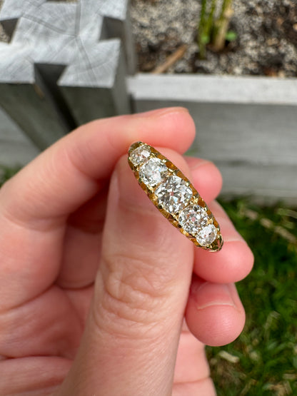 Vintage 18ct yellow gold 0.9ct TCW five stone old mine cut diamond ring