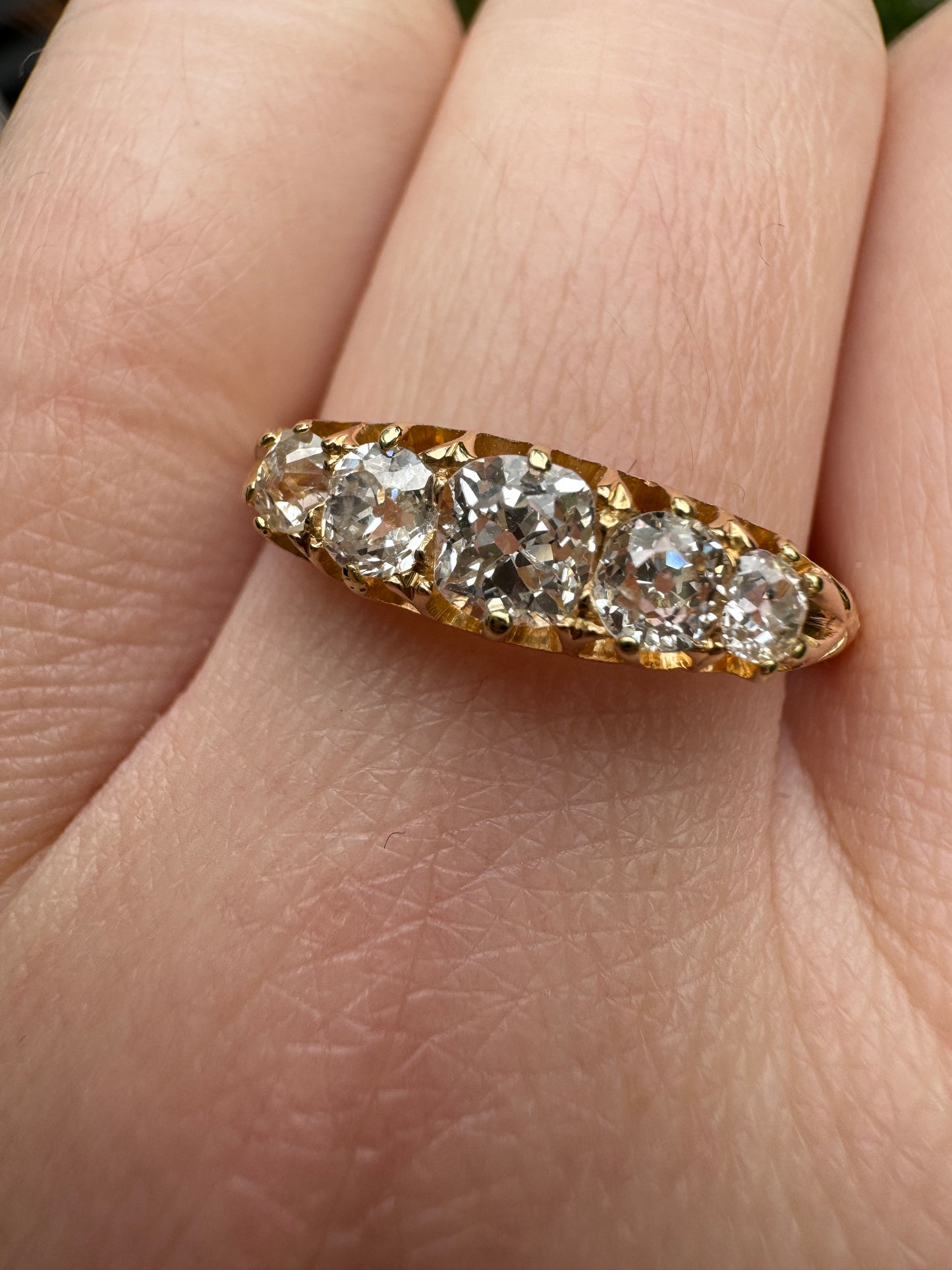 Vintage 18ct yellow gold 0.9ct TCW five stone old mine cut diamond ring