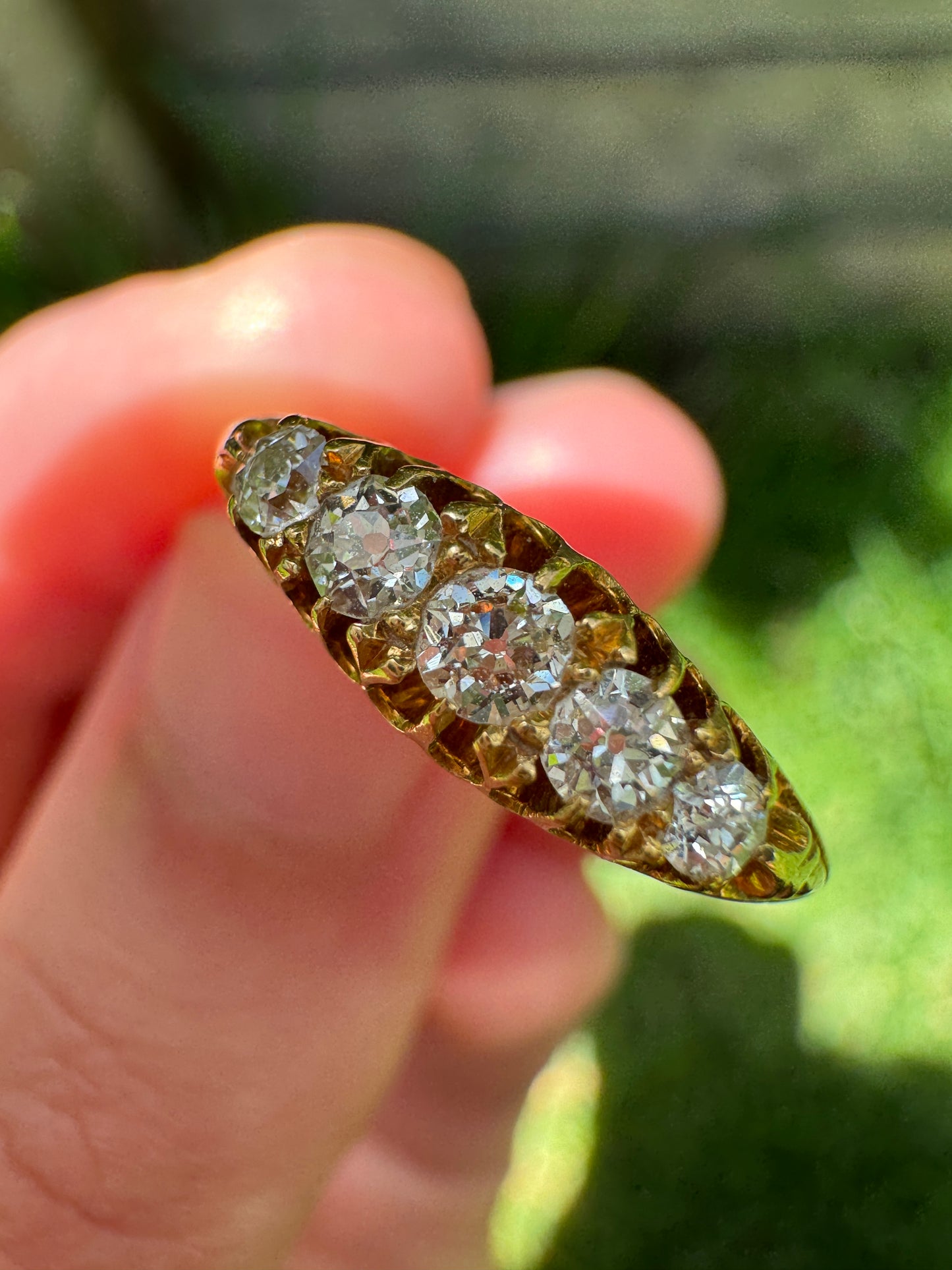 Antique Edwardian 18ct yellow gold 0.25ct TCW old mine cut diamond boat ring