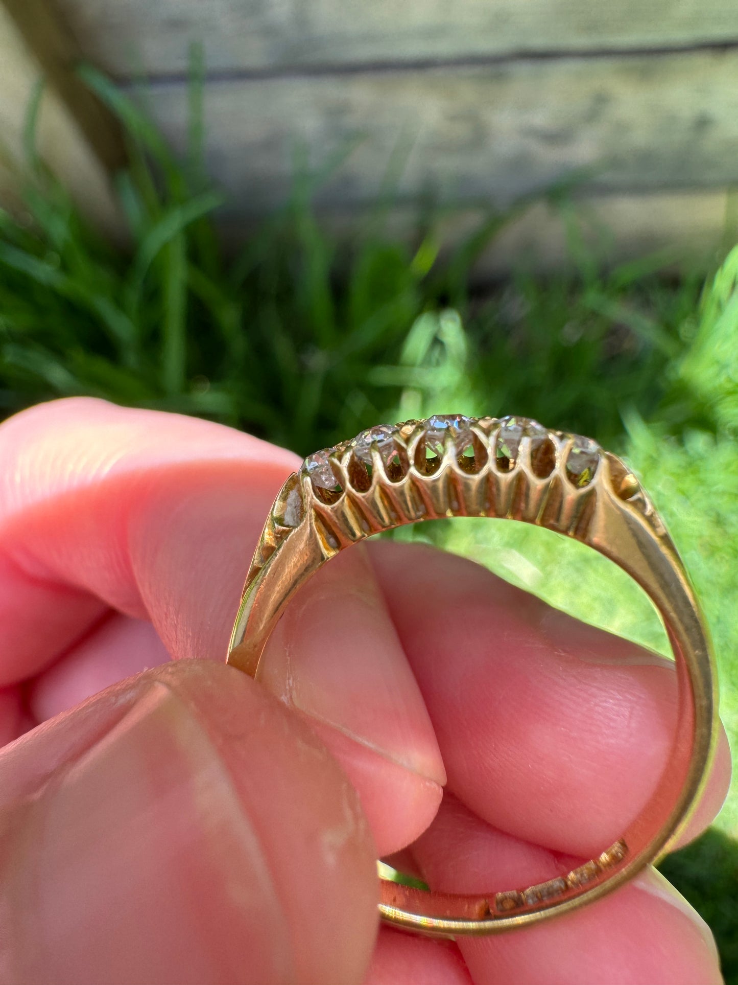 Antique Edwardian 18ct yellow gold 0.25ct TCW old mine cut diamond boat ring