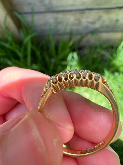 Antique Edwardian 18ct yellow gold 0.25ct TCW old mine cut diamond boat ring