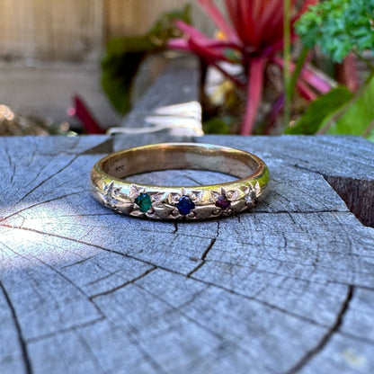 Vintage Victorian style 9ct yellow gold starset gemstone ring