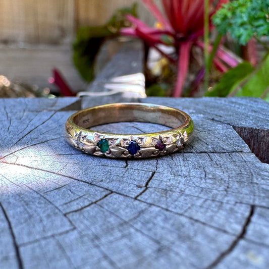Vintage Victorian style 9ct yellow gold starset gemstone ring