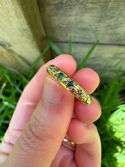 Vintage Victorian style 9ct yellow gold starset gemstone ring