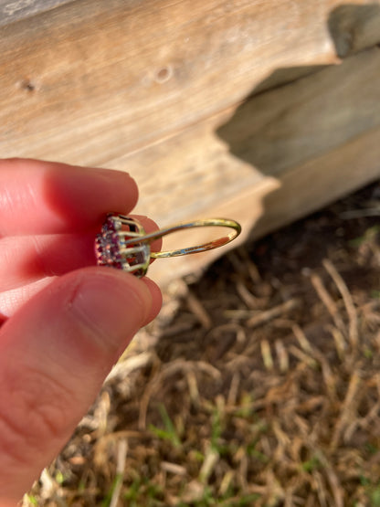 Vintage 18ct yellow gold natural ruby and diamond cluster ring