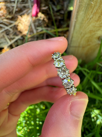 Vintage 18ct yellow gold five stone 0.75ct TCW old European cut diamond half hoop ring