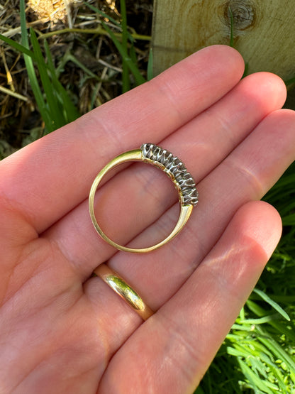 Vintage 18ct yellow gold five stone 0.75ct TCW old European cut diamond half hoop ring