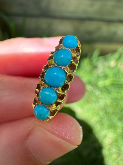 Vintage 18ct yellow gold five stone turquoise cabochon ring