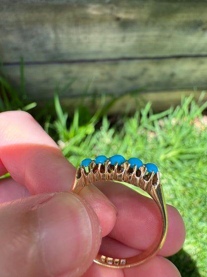 Vintage 18ct yellow gold five stone turquoise cabochon ring