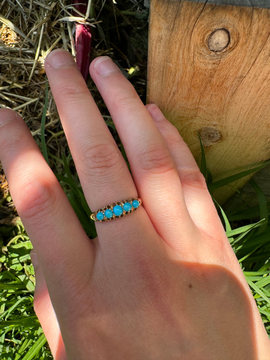 Vintage 18ct yellow gold five stone turquoise cabochon ring