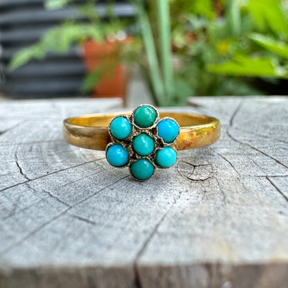 Vintage 18ct yellow gold turquoise daisy ring