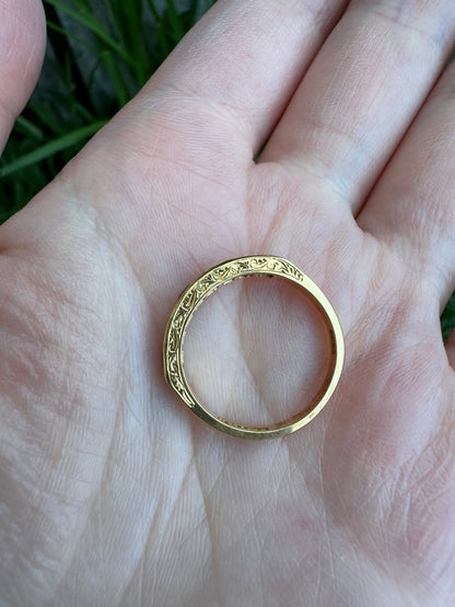Vintage 18ct yellow gold ruby and diamond half eternity ring