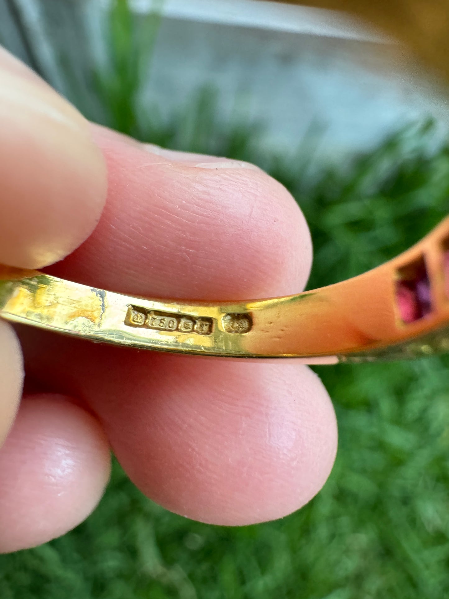 Vintage 18ct yellow gold ruby and diamond half eternity ring