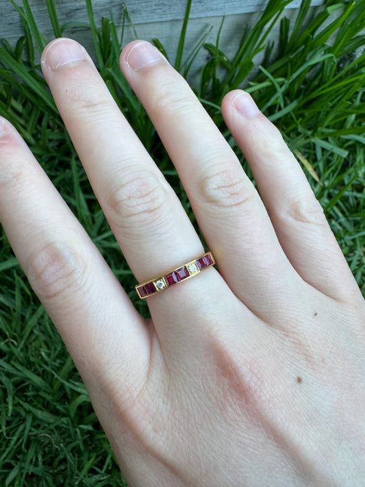 Vintage 18ct yellow gold ruby and diamond half eternity ring
