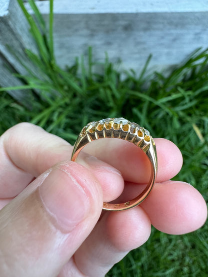 Antique Victorian 18ct yellow gold mixed old cut diamond five stone half hoop ring