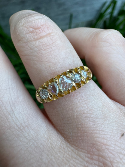 Antique Victorian 18ct yellow gold mixed old cut diamond five stone half hoop ring