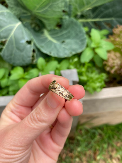 Antique Edwardian 9ct rose gold 'Mizpah' rose cut diamond flower ring